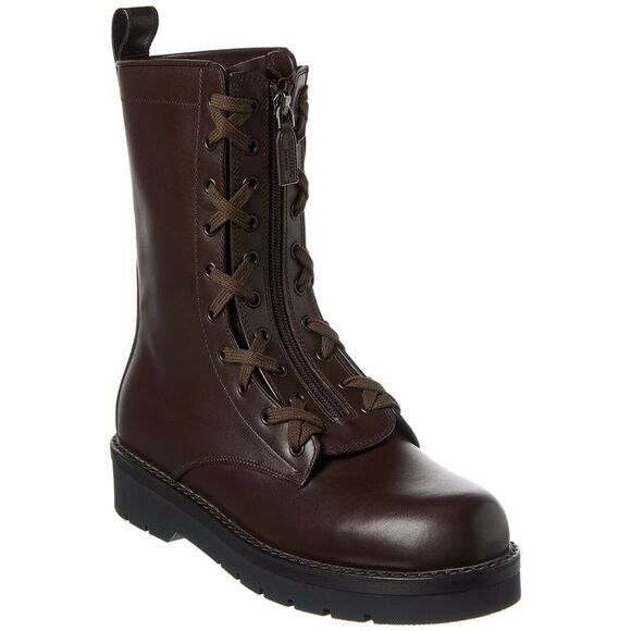 Valentino Rockstud Leather Combat Boot, Brown - Picture 1 of 5